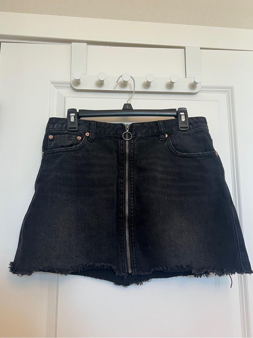We The Free Black Denim Zip-Front Mini Skirt